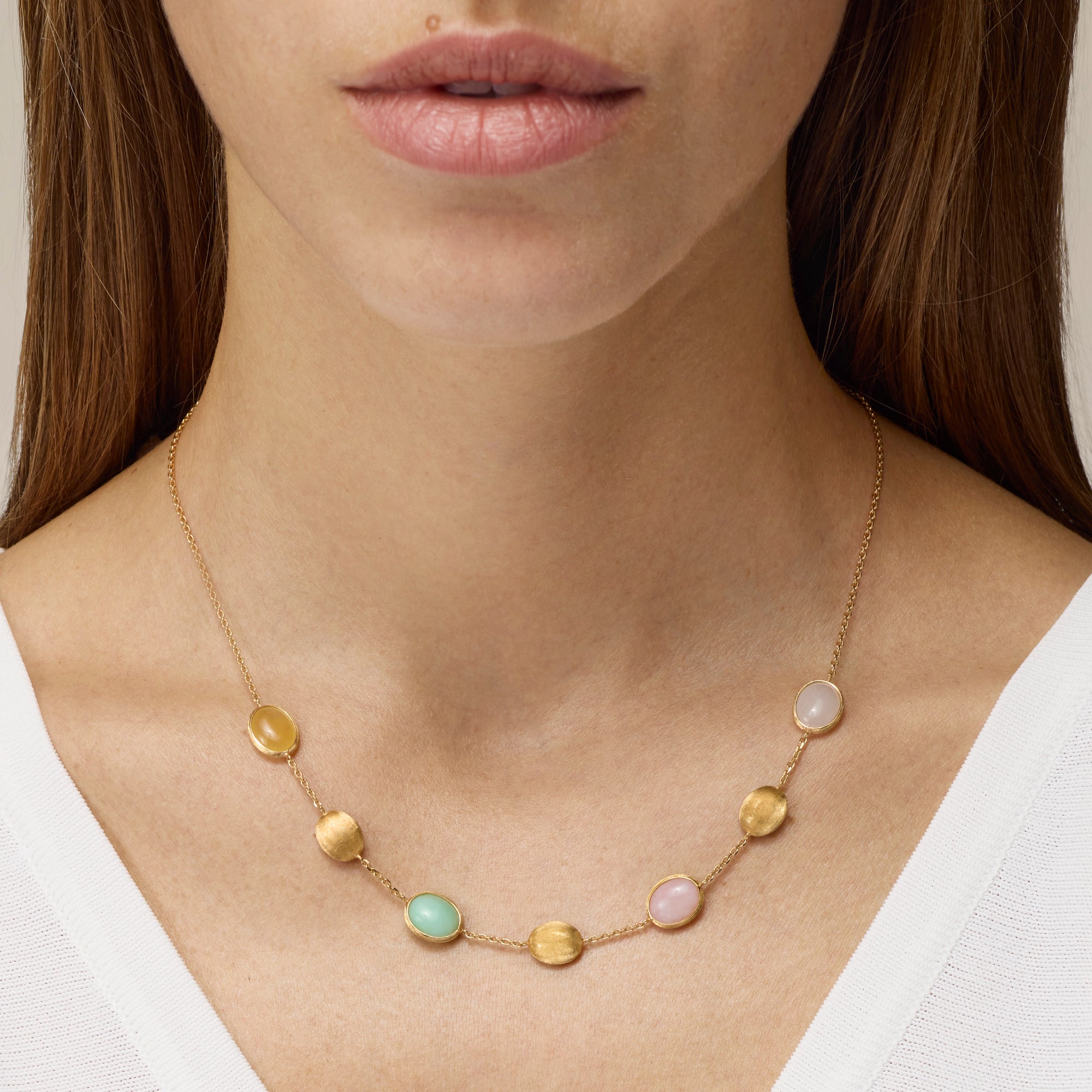 YELLOW GOLD NECKLACE WITH MIXED OPALS AND NATURAL STONES