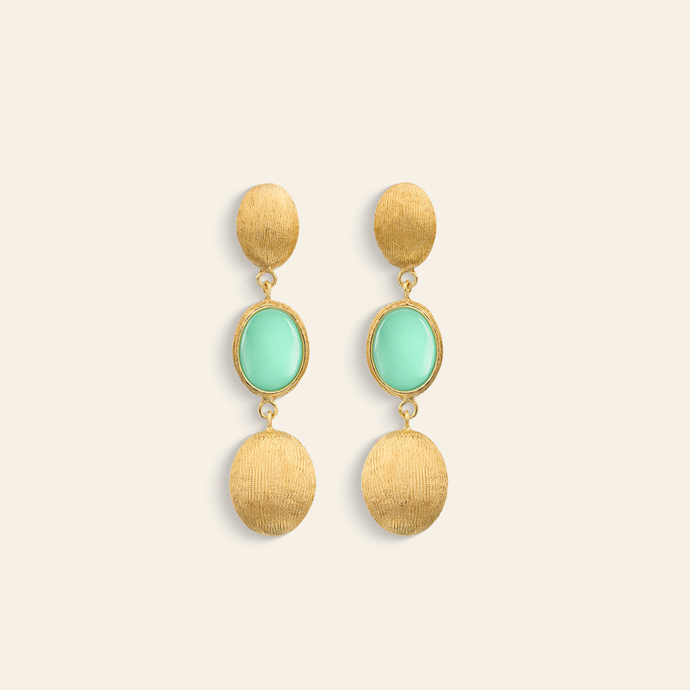 YELLOW GOLD DROP EARRINGS WITH GREEN OPALS