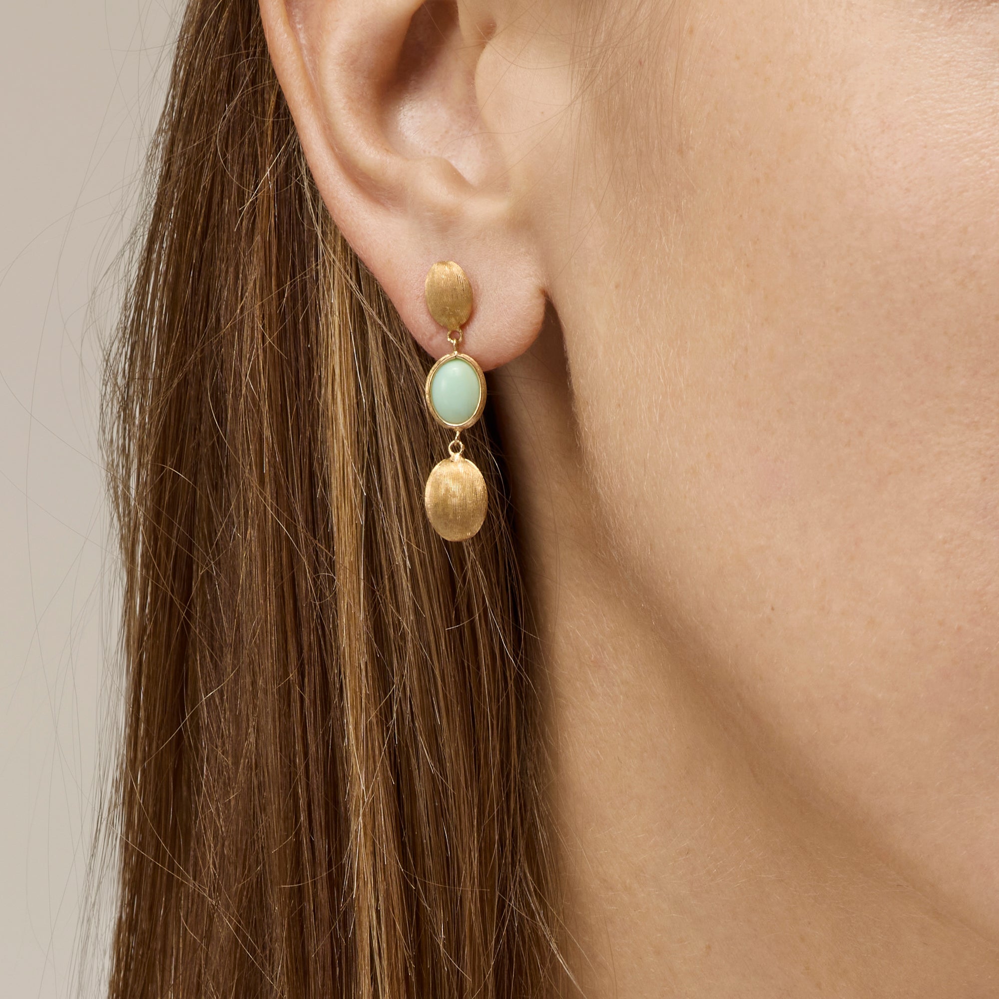 YELLOW GOLD DROP EARRINGS WITH GREEN OPALS